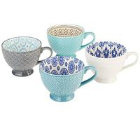 Signature Housewares 04760 Pad Print Mugs-PP11 Set of 4 Assorted Footed Mugs, Stoneware, Multicolor