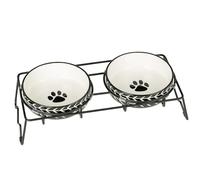 Signature Housewares Ceramic Pet Bowl Set - Food Water Bowls for Cats, Small Dogs and Puppies with Sturdy Metal Stand - Set of 2 5in. Bowls, 12 oz Each