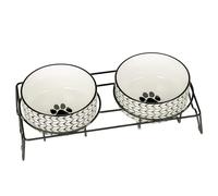 Signature Housewares Ceramic Pet Bowl Set - Food Water Bowls for Dogs and Puppies, Large Cats with Sturdy Metal Stand - Set of 2 6in. Bowls, 32 oz Each