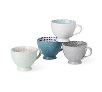 Signature Housewares Pad Print Set of 4 Assorted Footed 14oz Mugs, PP13 Multicolor