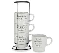 Signature Housewares Stackable Coffee Mugs Set of 4 Mugs with Metal Stand - Inspirational Bible Verses
