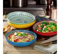 Signature Housewares Stoneware Serving Bowls 4-Piece Large 1154Ml Set Assorted Vibrant Colours Stackable Glazed Stoneware Soup