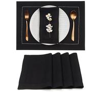 Signature Linen™ by D'Moksha, 100% Pure Linen Black Placemats Set of 4 | Hemstitch Placemats, 35 x 45 cm, For Dining Decor, Bureau Veritas Certified | Fall, Halloween, Indoor, Outdoor Hosting