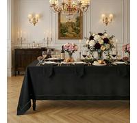 Signature Linen™ by D'Moksha, 100% Pure Linen Black Tablecloth 150 x 300 cm | Hemstitch Tablecloth, For Dining Decor, Bureau Veritas Certified | Fall, Halloween, Indoor, Outdoor Hosting
