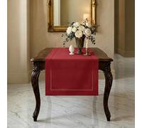 Signature Linen™ by D'Moksha, 100% Pure Linen Red Table Runner 35 x 90 cm | Hemstitch Table Runner, For Dining Decor, Bureau Veritas Certified | Fall, Halloween, Indoor, Outdoor Hosting