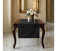 Signature Linen™ by D'Moksha Black Table Runner, 100% Pure Linen, Hemstitch, 35 x 90 cm Table Runner for Dresser, Dining- Summer