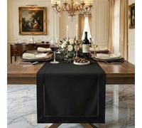 Signature Linen™ by D'Moksha, Black Table Runner 225 cm Long, 100% Pure Linen, Hemstitch, 35 x 225 cm Table Runner for Dresser, Dining- Fall, Weddings, Outdoor hosting