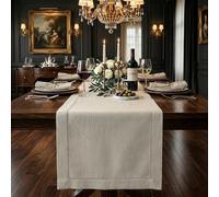 Signature Linen™ by D'Moksha, Light Natural Table Runner 300 cm Long, 100% Pure Linen, Hemstitch, 35 x 300 cm Table Runner for Dresser, Dining- Fall, Weddings, Outdoor hosting