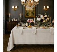 Signature Linen™ by D'Moksha Light Natural Tablecloth, Rectangle Tablecloth 150 x 225 cm, 100% Pure Linen, Hemstitch, Machine Washable Table Cloth for Dining- Fall, Weddings, Outdoor hostings