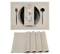 Signature Linen™ by D'Moksha Natural Placemats Set of 4, 35 x 45 cm Table Mats, 100% Pure Linen, Hemstitch, Machine Washable Table Mats- Summer