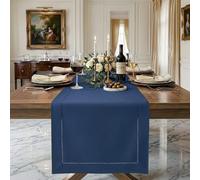 Signature Linen™ by D'Moksha, Navy Blue Table Runner 180 cm Long, 100% Pure Linen, Hemstitch, 35 x 180 cm Table Runner for Dresser, Dining- Fall, Weddings, Outdoor hosting