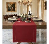 Signature Linen™ by D'Moksha, Red Table Runner 180 cm Long, 100% Pure Linen, Hemstitch, 35 x 180 cm Table Runner for Dresser, Dining- Fall, Weddings, Outdoor hosting