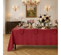 Signature Linen™ by D'Moksha Red Tablecloth, Dining Tablecloth 150 x 270 cm, 100% Pure Linen, Hemstitch, Machine Washable Table Cloth for Dining- Summer
