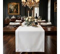 Signature Linen™ by D'Moksha, White Table Runner 180 cm Long, 100% Pure Linen, Hemstitch, 35 x 180 cm Table Runner for Dresser, Dining- Fall, Weddings, Outdoor hosting