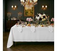 Signature Linen™ by D'Moksha White Tablecloth, Dining Tablecloth 150 x 300 cm, 100% Pure Linen, Hemstitch, Machine Washable, Long Table Cloth- Summer