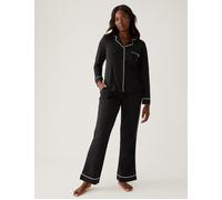 Signature Long Sleeve Notch Collar Pyjama Set DKNY Black XS