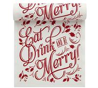 Signature Napkins Eat Drink & Be Merry Christmas Cocktail Napkins, 50 x Roll, 4.5" x 4.5", White Linen
