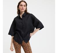 Signature Oversized Linen Blouse Ambre with Elbow-Length Sleeves Black