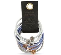 Signature Pony Tail Holders with sterling gem to secure and add a stylish touch (10 Pack) (Blue/Grey)
