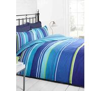 Signature Striped Quilt Duvet Cover and 2 Pillowcase Bedding Bed Set, Blue, Double