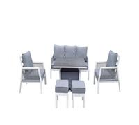 Signature Weave Bettina 7 Seater Sofa Set Gas Lift Dining Table Chair Stool Grey