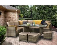Signature Weave Charlotte Wicker Corner Sofa Dining Table Set 3 X Stools Brown