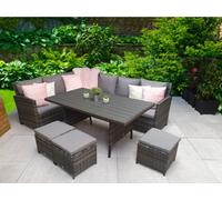 Signature Weave Charlotte Wicker Corner Sofa Dining Wood Table Set Stools Grey