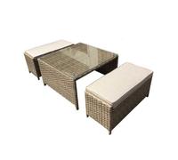 Signature Weave Elizabeth Wicker Coffee Table & 2X Ottoman Stool Seats Natural