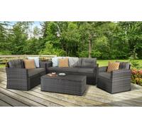 Signature Weave Houston 5-Seater PE Rattan Garden Sofa Set with Storage Coffee Tables: Grey
