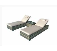 Signature Weave Jessica Wicker 2 X Sun Lounger Chair &side Drinks Table Brown