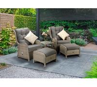 Signature Weave Meghan Wicker 2 X Reclining Chair Lounger Footstool Table Set