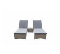 Signature Weave Meghan Wicker 2 X Sun Lounger Bed Chair Set & Drinks Table Grey