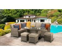 Signature Weave Naples Outdoor Corner Sofa Dining Set: Naples Corner Dining in Mixed Nature Grey with Cover