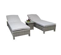 Signature Weave Sarena Wicker 2X Sun Lounger Bed Chair & Side Drinks Table Grey