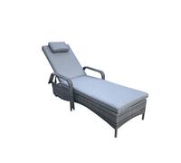 Signature Weave Savannah Wicker Sun Lounger Bed Chair & Side Drinks Table Grey