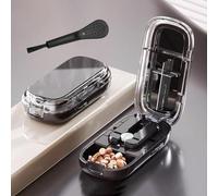 Signatureast Portable Pill Cutter, Pill Cutter Splitter for Small and Tiny Pills, Adjustable Pill Splitter, with Stainless Steel and Centering Guide Tablet, Cutters Halves/Third/Quarters (Black-A)