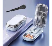 Signatureast Portable Pill Cutter, Pill Cutter Splitter for Small and Tiny Pills, Adjustable Pill Splitter, with Stainless Steel and Centering Guide Tablet, Cutters Halves/Third/Quarters (Blue)