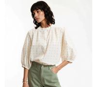 Signatures Berthe Embroidered Cotton Oversized Mandarin Collar Blouse Ivory embroidered