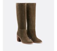 Signatures Florie Knee-High Boots with Block Heel in Suede Khaki
