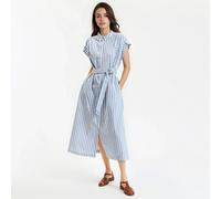 Signatures Heloïse Striped Maxi Shift Dress with Short Sleeves Blue Striped/White