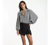 Signatures Lise Oversized Shirt in Gingham Check with Mandarin Collar black/white checks