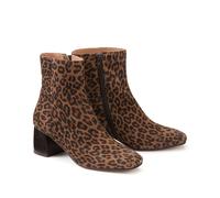 Signatures Marguerite Ankle Boots with Block Heel in Leather Printed Brown Background