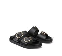 Signatures Salome Double Buckle Leather Mules Black