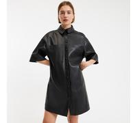 Signatures Sara Mini Dress in Faux Leather and Loose Fit Black