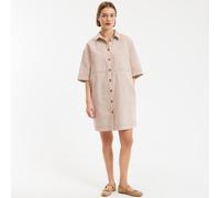Signatures Sara Striped Cotton Loose Mini Dress Ecru/Brown Stripes