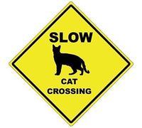 SIGNCHAT Safety Sign Slow Cat Sign Funny Novelty Diamond Metal Warning Signs Aluminum for House Wall Tin Sign 20cm x 20cm