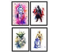 Signed by the stars Set of 4 individual Star Wars Art Prints Storm Trooper, Darth vader, Yoda, C3PO R2D2 Print size 29.7cm x 21cm each