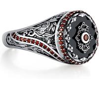 signet ring， 5CT Black 925 Sterling Silver Oxidized Ring Oval Gemstone Engraved Trendy Vintage Agate Size UK I-Z+6