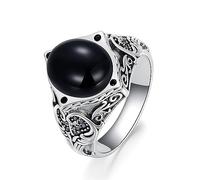 signet ring， 5ct Black Oval Gemstone Ring 925 Sterling Silver Punk Biker Onyx Size UK I-Z+6