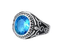 signet ring， Blue Topaz Ring, 925 Sterling Silver Oval Gemstone, Size UK I-Z+6
